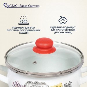 Кастрюля эмалированная сталь, 2.5 л, крышка стекло, сферический, Сантэкс, Прованс, 1-2425112, индукция