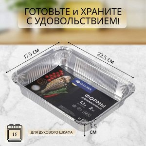 Форма для запекания алюминий, 2 шт, 22.5х17.5х3.5 см, 1.1 л, прямоугольная, Daniks, SP(RF)29L