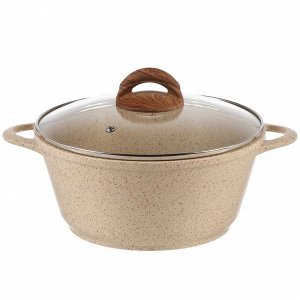 Кастрюля алюминий, антипригарное покрытие, 3 л, крышка стекло, Гурман, Estima, ГМк303 ЭБИ, бежевая, индукция