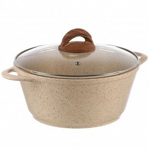 Кастрюля алюминий, антипригарное покрытие, 3 л, крышка стекло, Гурман, Estima, ГМк303 ЭБИ, бежевая, индукция