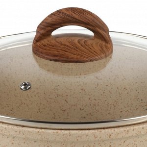 Кастрюля алюминий, антипригарное покрытие, 2 л, с крышкой, крышка стекло, Гурман, Estima, ГМк203 ЭБИ, бежевая, индукция