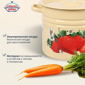 Кастрюля эмалированная сталь, 9 л, с крышкой, крышка сталь, цилиндрическая, Сибирские товары, Клубника садовая, С1622.П*59