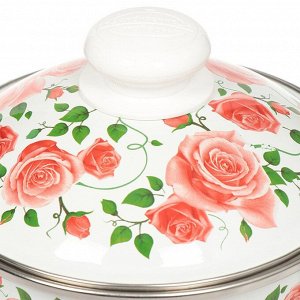 Кастрюля эмалированная сталь, 4 л, с крышкой, крышка сталь, цилиндрическая, Сибирские товары, Роза плетистая, 3MD201M, индукция