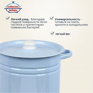 Кастрюля эмалированная сталь, 12 л, с крышкой, крышка сталь, цилиндрическая, Сибирские товары, С41624.3СГ, серо-голубая