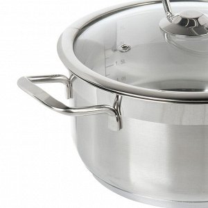Кастрюля нержавеющая сталь, 3 л, с крышкой, крышка стекло, RasheL, R-30, индукция