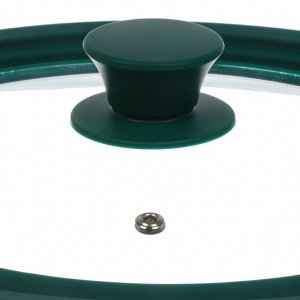 Крышка для посуды стекло, Daniks, Emerald, кнопка силикон, зеленая, 24/26/28 см, GLM-242628-2