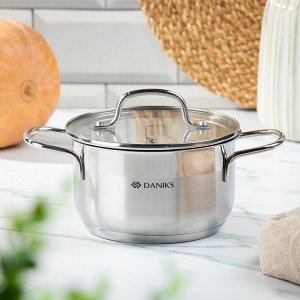 Кастрюля нержавеющая сталь, 1.9 л, с крышкой, крышка стекло, Daniks, Нолан, GS-01363-16CA, индукция