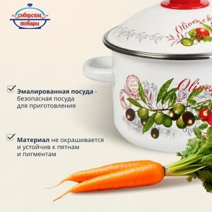 Кастрюля эмалированная сталь, 2 л, с крышкой, крышка сталь, цилиндрическая, Сибирские товары, Оливки и черри, 3MD161M, индукция