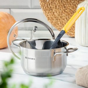 Кастрюля нержавеющая сталь, 1.9 л, с крышкой, крышка стекло, Daniks, Нолан, GS-01363-16CA, индукция