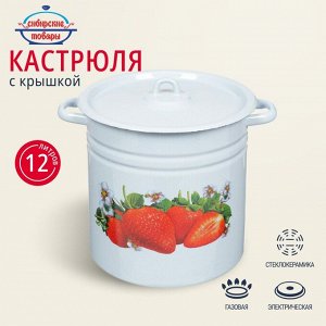 Кастрюля эмалированная сталь, 12 л, с крышкой, крышка сталь, цилиндрическая, Сибирские товары, С1624/.СГ*59/*59/.П/П*59/.С/.З/.СГ, в ассортименте