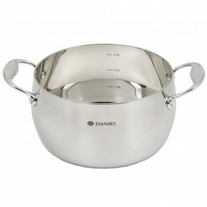 Кастрюля нержавеющая сталь, 3.5 л, крышка стекло, Daniks, Manola, CW-T078-20, индукция