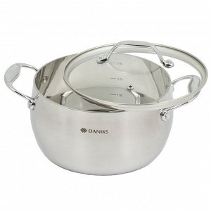 Кастрюля нержавеющая сталь, 3.5 л, крышка стекло, Daniks, Manola, CW-T078-20, индукция