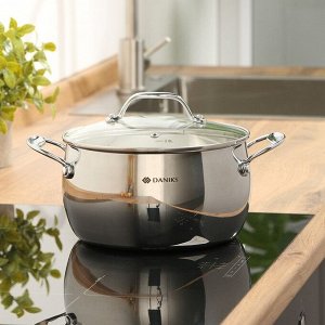 Кастрюля нержавеющая сталь, 3.5 л, крышка стекло, Daniks, Manola, CW-T078-20, индукция