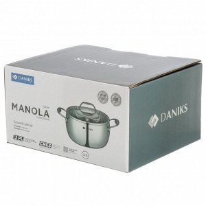 Кастрюля нержавеющая сталь, 3.5 л, крышка стекло, Daniks, Manola, CW-T078-20, индукция
