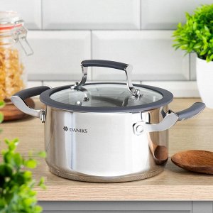 Кастрюля нержавеющая сталь, 2.4 л, с крышкой, крышка стекло, Daniks, Верма, CW-S071-18, индукция