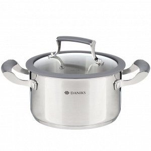 Кастрюля нержавеющая сталь, 2.4 л, с крышкой, крышка стекло, Daniks, Верма, CW-S071-18, индукция
