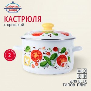 Кастрюля эмалированная сталь, 2 л, крышка сталь, цилиндрическая, Сибирские товары, Каприче, 3MD161P, белая, индукция