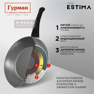 Сковорода литой алюминий, 24 см, антипригарное покрытие, Гурман, Estima, серая, индукция, ГМ2401 ЭЧИ