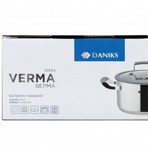 Кастрюля нержавеющая сталь, 2.4 л, с крышкой, крышка стекло, Daniks, Верма, CW-S071-18, индукция