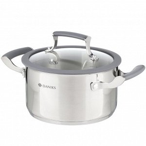 Кастрюля нержавеющая сталь, 2.4 л, с крышкой, крышка стекло, Daniks, Верма, CW-S071-18, индукция