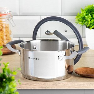 Кастрюля нержавеющая сталь, 2.4 л, с крышкой, крышка стекло, Daniks, Верма, CW-S071-18, индукция