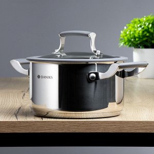 Кастрюля нержавеющая сталь, 2.4 л, с крышкой, крышка стекло, Daniks, Верма, CW-S071-18, индукция