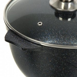 Кастрюля алюминий, антипригарное покрытие, 4 л, с крышкой, крышка стекло, Мечта, Гранит star Induction, 44803И, серая, индукция