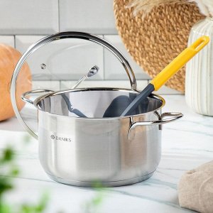 Кастрюля нержавеющая сталь, 3.6 л, с крышкой, крышка стекло, Daniks, Нолан, GS-01363-20CA, индукция