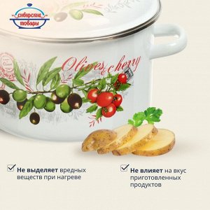Кастрюля эмалированная сталь, 5.5 л, с крышкой, крышка сталь, цилиндрическая, Сибирские товары, Оливки и черри, 3MD221P, индукция