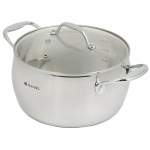 Кастрюля нержавеющая сталь, 4.7 л, с крышкой, крышка стекло, Daniks, Manola, CW-T078-22, индукция