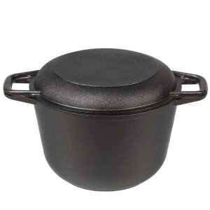 Кастрюля чугун, 4 л, с крышкой, крышка чугун, с крышкой-сковородой, Гардарика, 1304-4, индукция