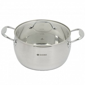 Кастрюля нержавеющая сталь, 4.7 л, с крышкой, крышка стекло, Daniks, Manola, CW-T078-22, индукция