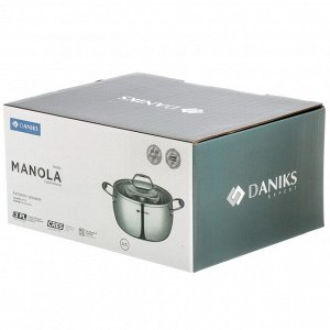 Кастрюля нержавеющая сталь, 4.7 л, с крышкой, крышка стекло, Daniks, Manola, CW-T078-22, индукция