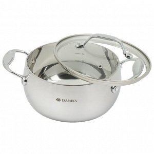 Кастрюля нержавеющая сталь, 2.3 л, с крышкой, крышка стекло, Daniks, Manola, CW-T078-18, индукция