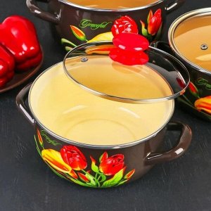 Набор посуды эмалированная сталь, 6 предметов, кастрюли 1.5,2,3 л, МП, Керченский металлургический завод, Грациозный-Экстра
