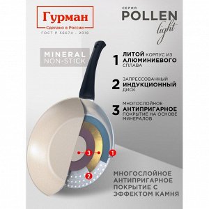 Сковорода литой алюминий, 28 см, антипригарное покрытие, Гурман, Pollen light, индукция, ГМ2801ПЛИ