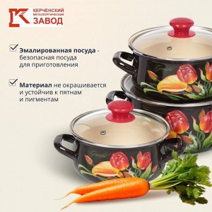 Набор посуды эмалированная сталь, 6 предметов, кастрюли 1.5,2,3 л, МП, Керченский металлургический завод, Грациозный-Экстра
