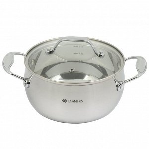 Кастрюля нержавеющая сталь, 2.3 л, с крышкой, крышка стекло, Daniks, Manola, CW-T078-18, индукция