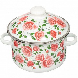 Кастрюля эмалированная сталь, 3 л, с крышкой, крышка сталь, цилиндрическая, Сибирские товары, Роза плетистая, 3MD181M, индукция