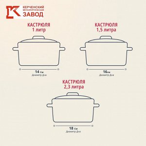 Набор посуды эмалированная сталь, 6 предметов, кастрюли 1,1.5,2.3 л, индукция, Керченский металлургический завод, Арабика-1, коричневый