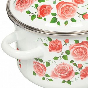 Кастрюля эмалированная сталь, 2 л, крышка сталь, цилиндрическая, Сибирские товары, Роза плетистая, 3MD161M, индукция