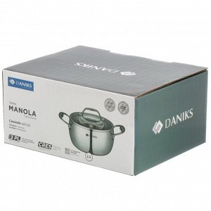 Кастрюля нержавеющая сталь, 2.3 л, с крышкой, крышка стекло, Daniks, Manola, CW-T078-18, индукция