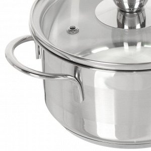 Кастрюля нержавеющая сталь, 1 л, крышка стекло, Daniks, GS-01311-14CA/SD-514, индукция