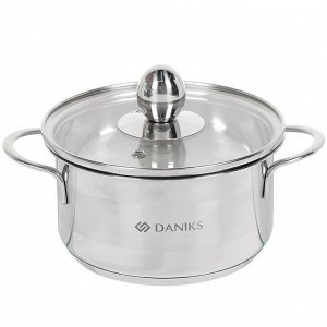 Кастрюля нержавеющая сталь, 1 л, крышка стекло, Daniks, GS-01311-14CA/SD-514, индукция