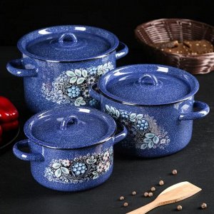 Набор посуды эмалированная сталь, 3 предмета, кастрюли 1.5,2.9,4.5 л, индукция, СтальЭмаль, Голубика, 1с33