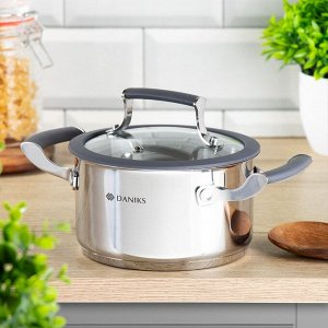 Кастрюля нержавеющая сталь, 1.7 л, с крышкой, крышка стекло, Daniks, Верма, CW-S071-16, индукция