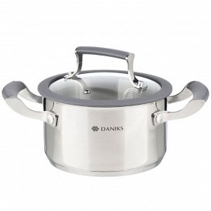 Кастрюля нержавеющая сталь, 1.7 л, с крышкой, крышка стекло, Daniks, Верма, CW-S071-16, индукция