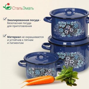 Набор посуды эмалированная сталь, 3 предмета, кастрюли 1.5,2.9,4.5 л, индукция, СтальЭмаль, Голубика, 1с33