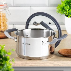 Кастрюля нержавеющая сталь, 1.7 л, с крышкой, крышка стекло, Daniks, Верма, CW-S071-16, индукция