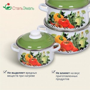 Набор посуды эмалированная сталь, 6 предметов, кастрюли 2,4,5.5 л, индукция, СтальЭмаль, Европейская кухня, 1с408